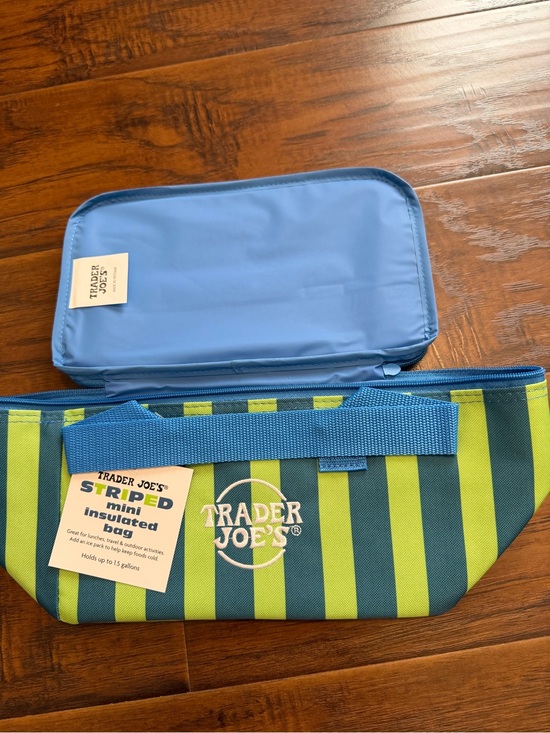Trader Joe'S Handbags - Trader Joe's Blue and Green Striped Mini Insulated Bag